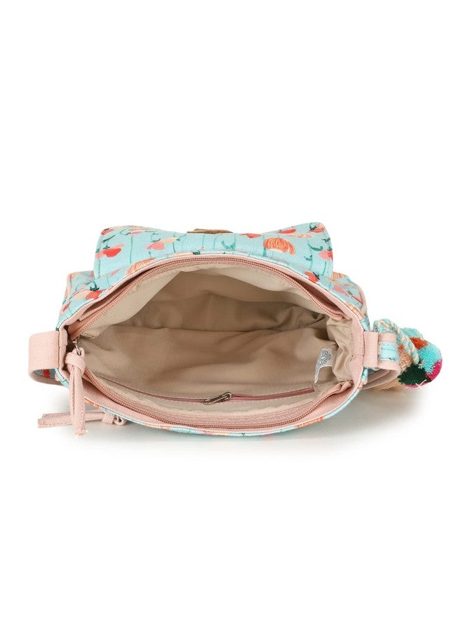 Anekaant Rangoli Mint Green & Peach Polycotton Floral Digital Print Sling Bag - Image 5